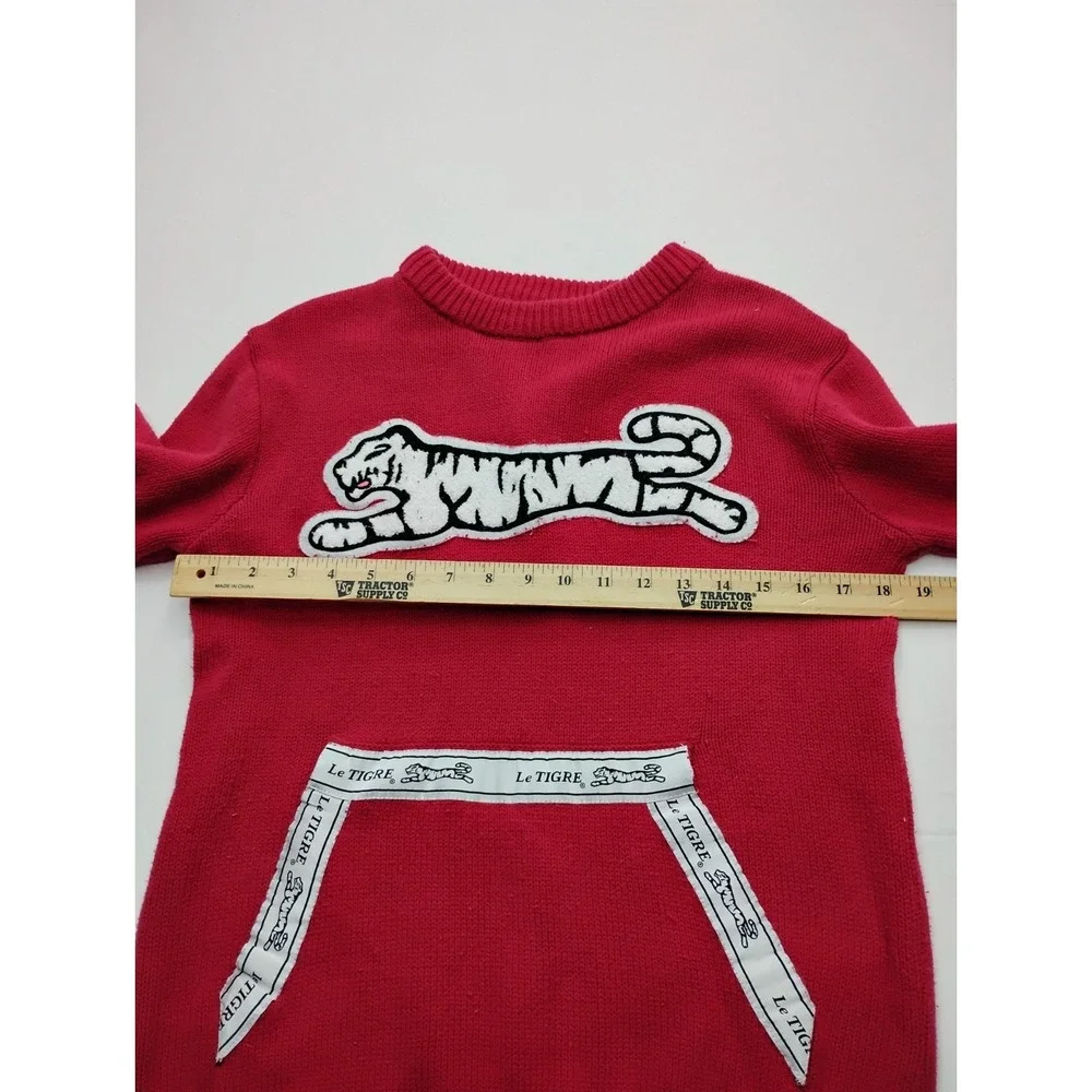 Le Tigre Red Sweater Kangaroo Pocket y2k Big White Tiger Logo Embroider M